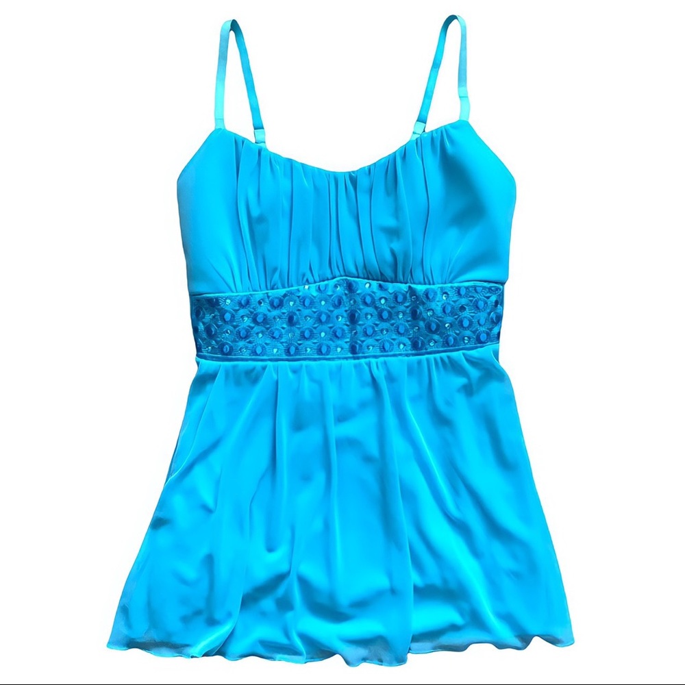 Y2K Blue Bedazzled Mesh Babydoll Cami Top